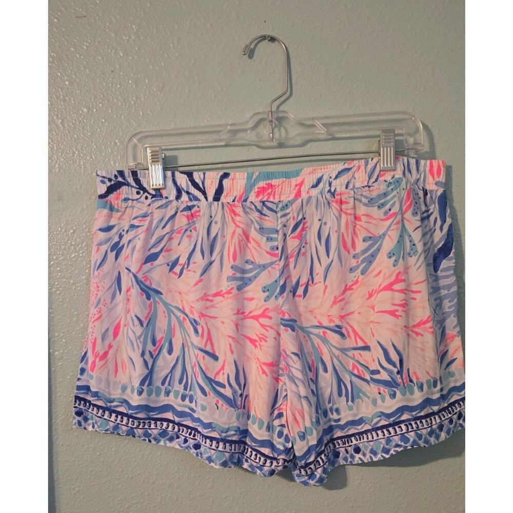 Lilly Pulitzer Katia Shorts Blue Pink Size L Kaleidoscope Coral Print Tropical - Picture 3 of 4